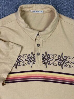 Marine Layer Polo Shirt Men's XL Yellow Striped Floral Tribal Archive Preston